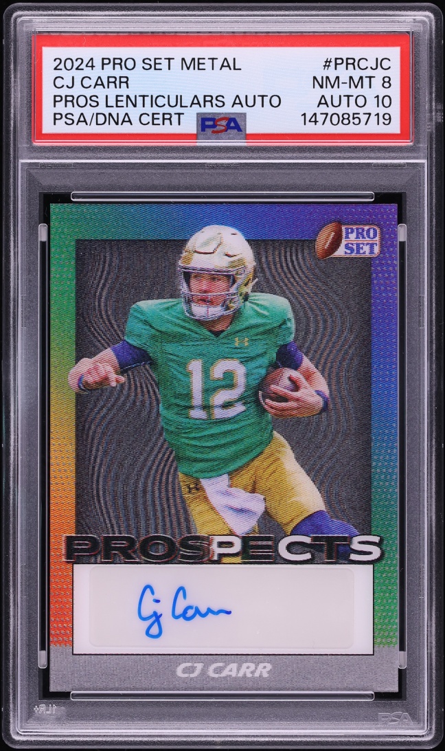 2024 Leaf Pro Set Metal Prospects Lenticulars CJ Carr ROOKIE AUTO DNA 10 #PR-CJC PSA 8 NM-MT