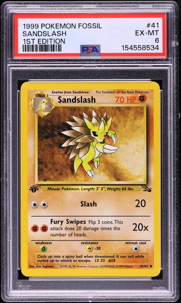 1999 Pokemon Fossil 1st Edition Sandslash #41 PSA 6 EXMT