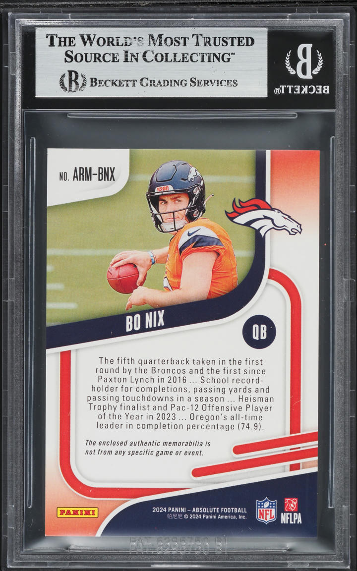 2024 Absolute Materials Bo Nix ROOKIE PATCH #ARM-BNX BGS 9 MINT
