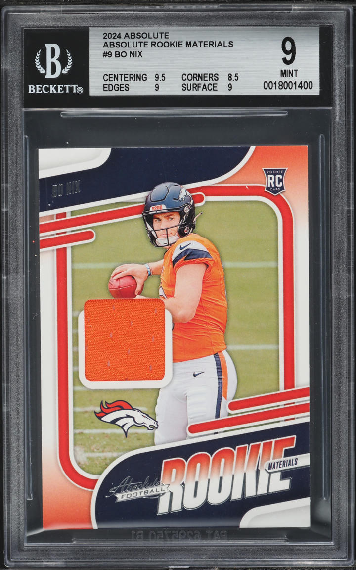 2024 Absolute Materials Bo Nix ROOKIE PATCH #ARM-BNX BGS 9 MINT