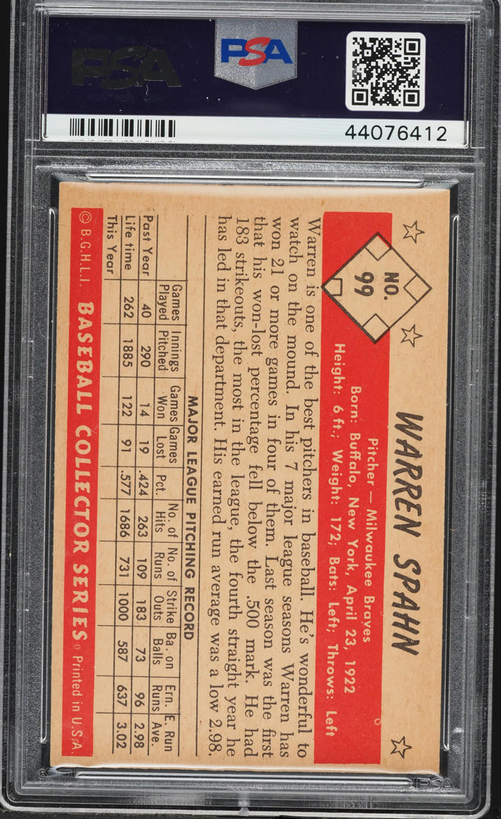 1953 Bowman Color Warren Spahn #99 PSA 6 EXMT