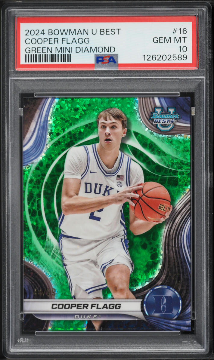 2024 Bowman University Best Green Mini-Diamond Cooper Flagg ROOKIE /99 #16 PSA 10 GEM MINT