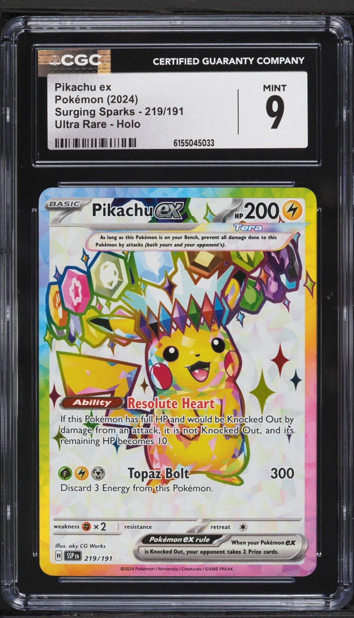 2024 Pokemon Scarlet & Violet Surging Sparks Full Art Pikachu ex #219 CGC 9 MINT