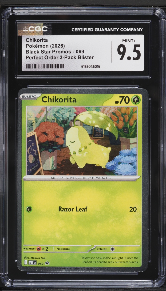2026 Pokemon Mega Evolution Black Star Promo Perfect Order Chikorita #69 CGC 9.5 MINT+