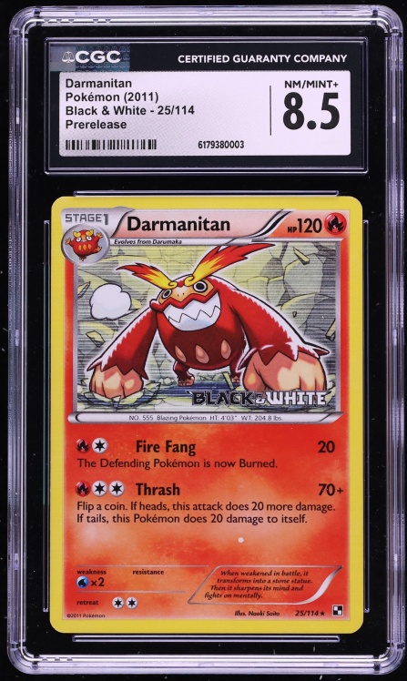 2011 Pokemon Black & White Prerelease Darmanitan #25 CGC 8.5 NM-MT+