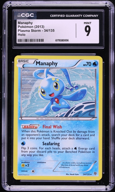 2013 Pokemon Black & White Plasma Storm Holo Manaphy #34 CGC 9 MINT