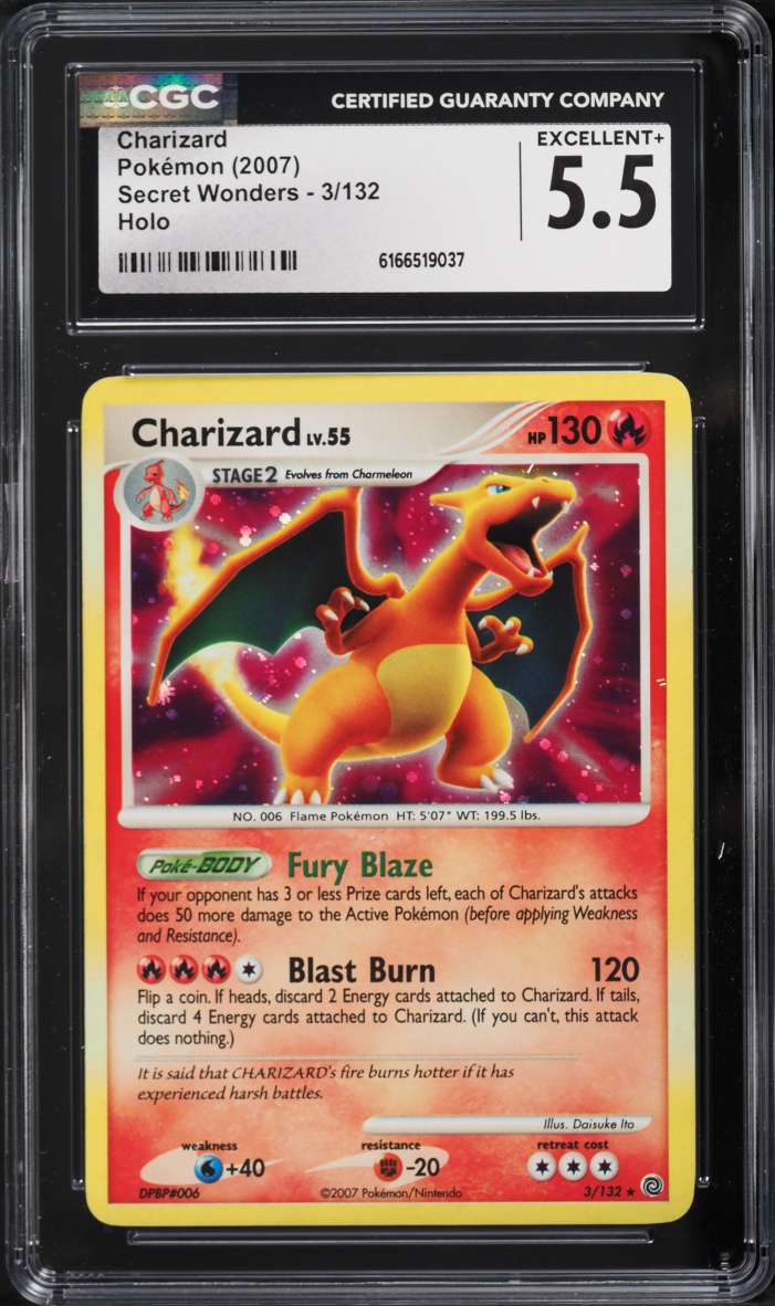 2007 Pokemon Diamond & Pearl Secret Wonders Holo Charizard #3 CGC 5.5 EX+
