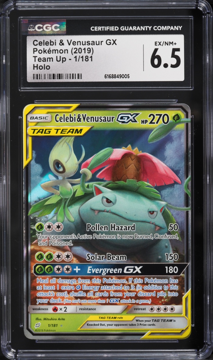 2019 Pokemon Sun & Moon Team Up Celebi & Venusaur GX #1 CGC 6.5 EXMT+