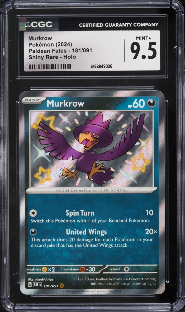 2024 Pokemon Scarlet & Violet Paldean Fates Shiny Murkrow #181 CGC 9.5 MINT+