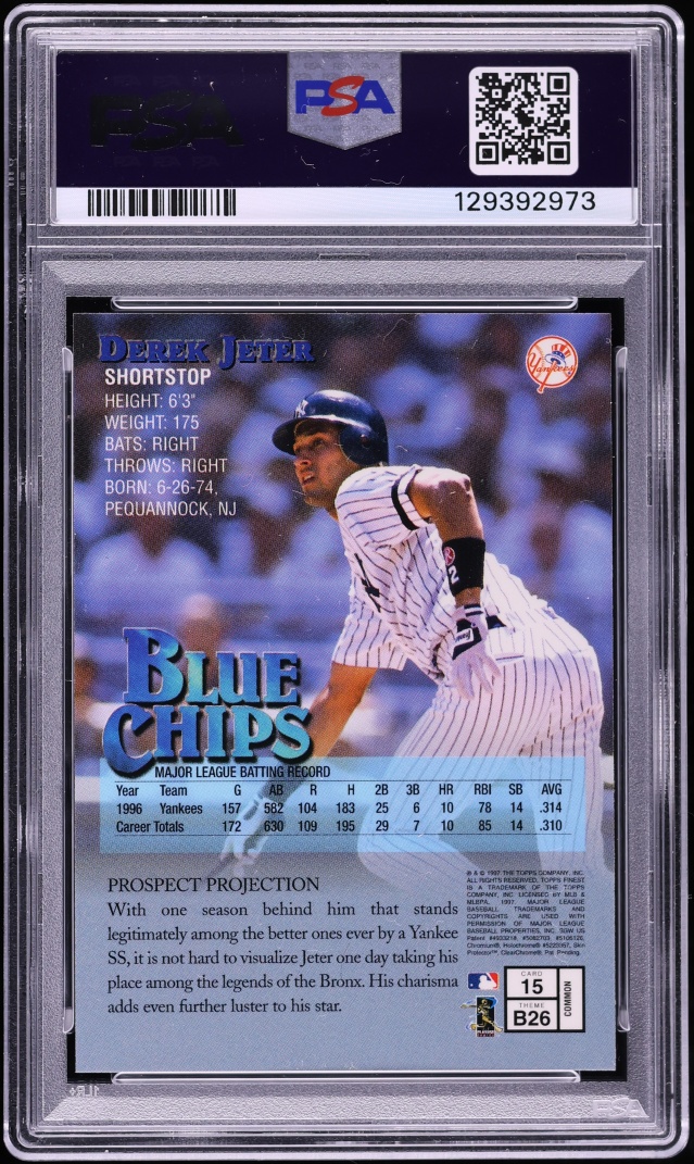 1997 Finest w/ Coating Derek Jeter #15 PSA 9 MINT