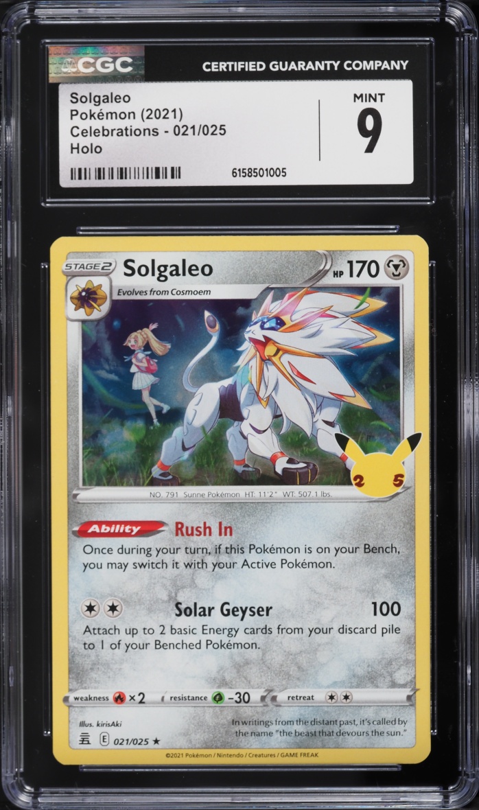 2021 Pokemon Sword & Shield Celebrations Holo Solgaleo #21 CGC 9 MINT