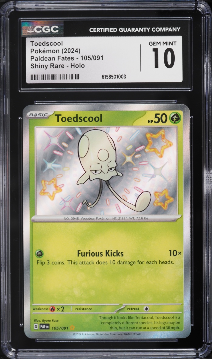 2024 Pokemon Scarlet & Violet Paldean Fates Shiny Toedscool #105 CGC 10 GEM MINT