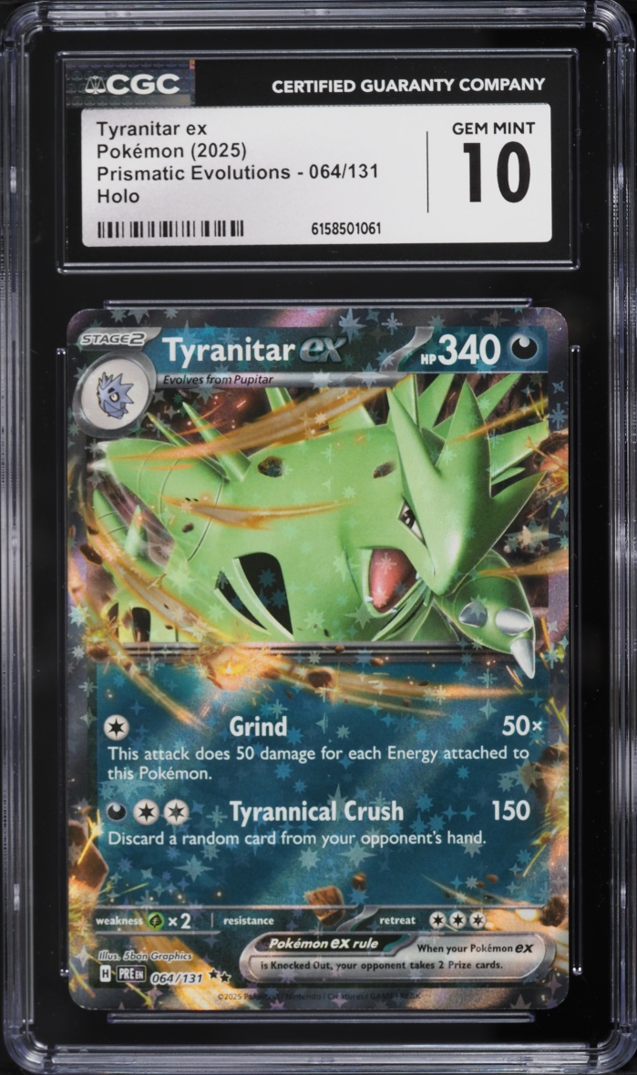 2025 Pokemon Scarlet & Violet Prismatic Evolutions Holo Tyranitar Ex #64 CGC 10 GEM MINT