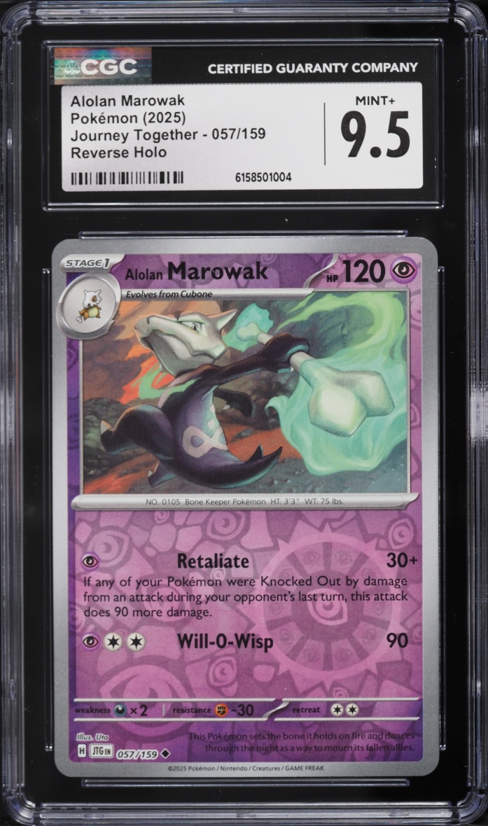 2025 Pokemon Scarlet & Violet Journey Together Reverse Holo Alolan Marowak #57 CGC 9.5 MINT+