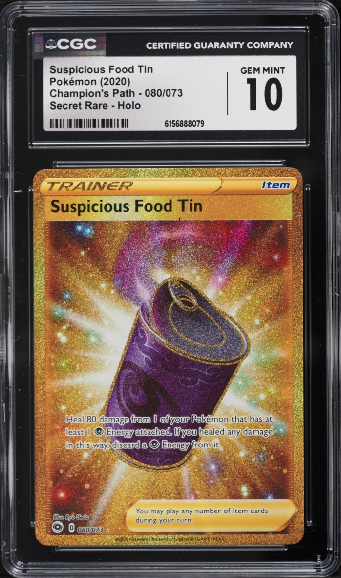 2020 Pokemon Sword & Shield Champion's Path Gold Rare Suspicious Food Tin #80 CGC 10 GEM MINT