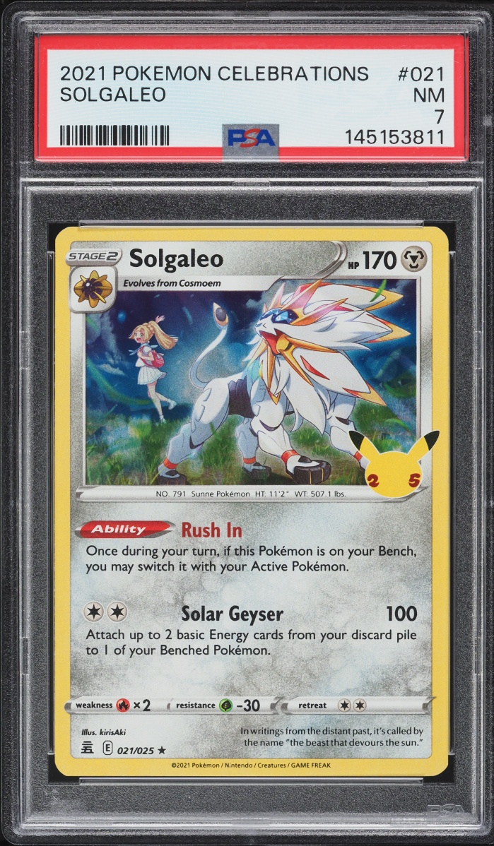 2021 Pokemon Sword & Shield Celebrations Holo Solgaleo #021 PSA 7 NRMT
