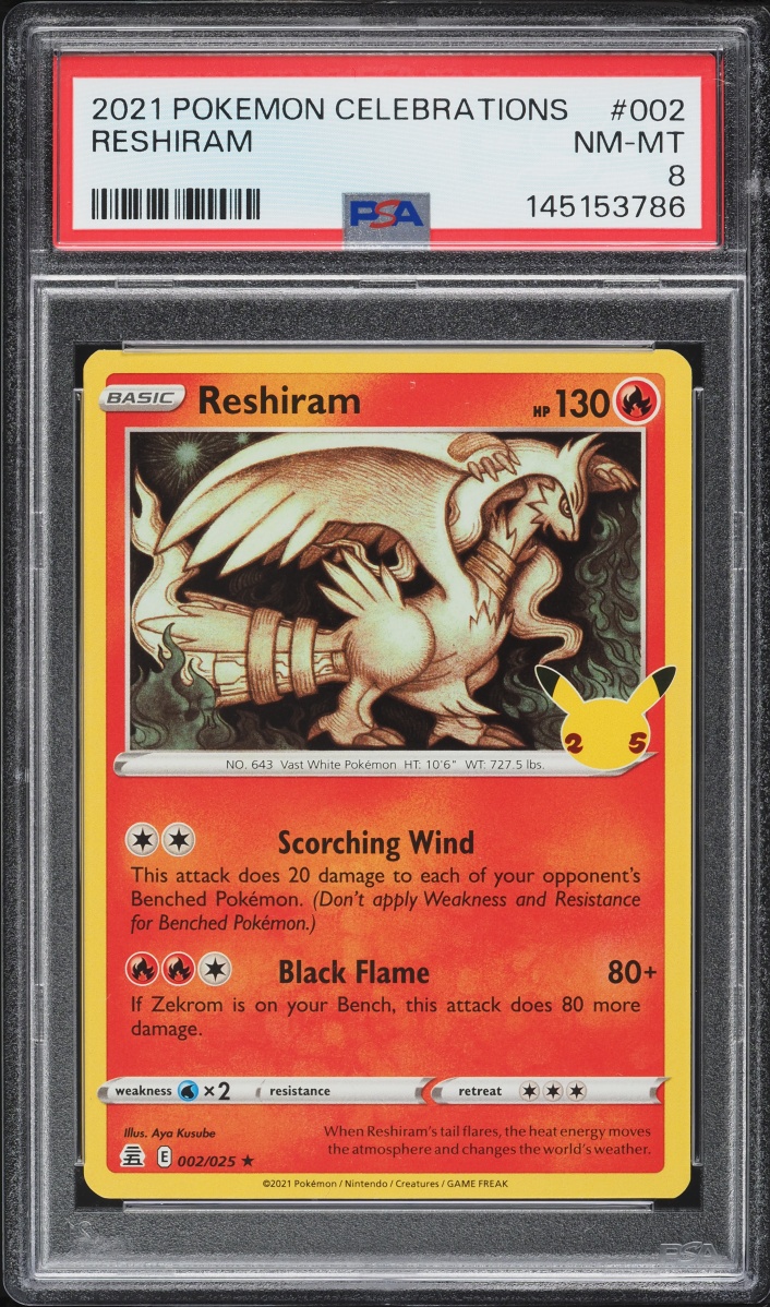 2021 Pokemon Sword & Shield Celebrations Reshiram #2 PSA 8 NM-MT