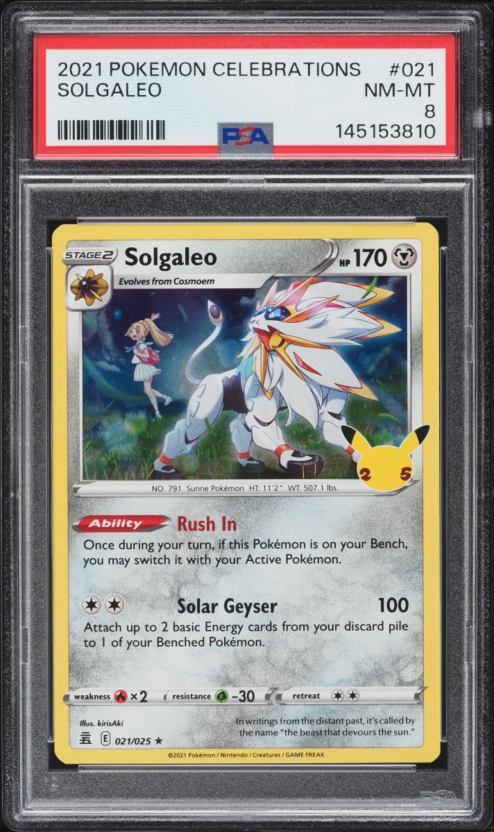 2021 Pokemon Sword & Shield Celebrations Holo Solgaleo #021 PSA 8 NM-MT