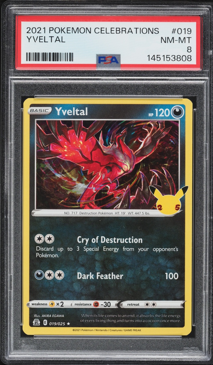 2021 Pokemon Sword & Shield Celebrations Yveltal #019 PSA 8 NM-MT