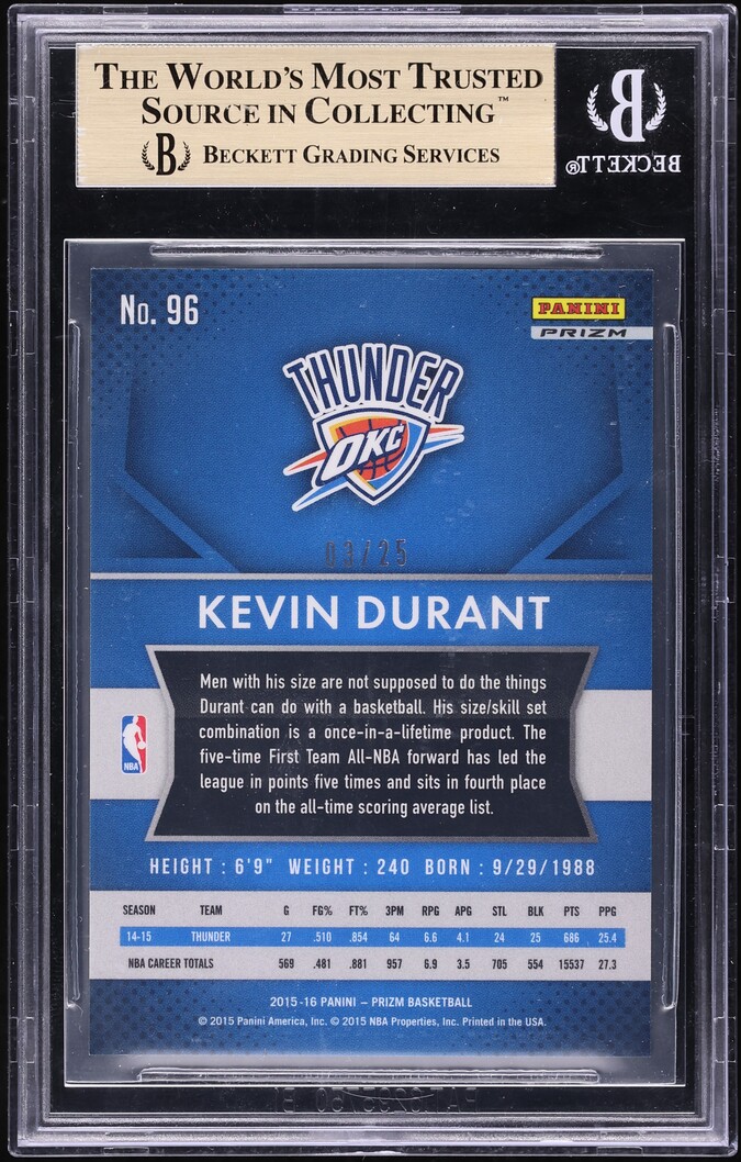 2015 Panini Prizm Mojo Kevin Durant /25 #96 BGS 9.5 GEM MINT - Photo 2