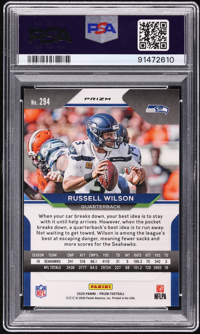 2020 Panini Prizm Gold Vinyl Russell Wilson 5/5 #294 PSA 8 NM-MT - Photo 2