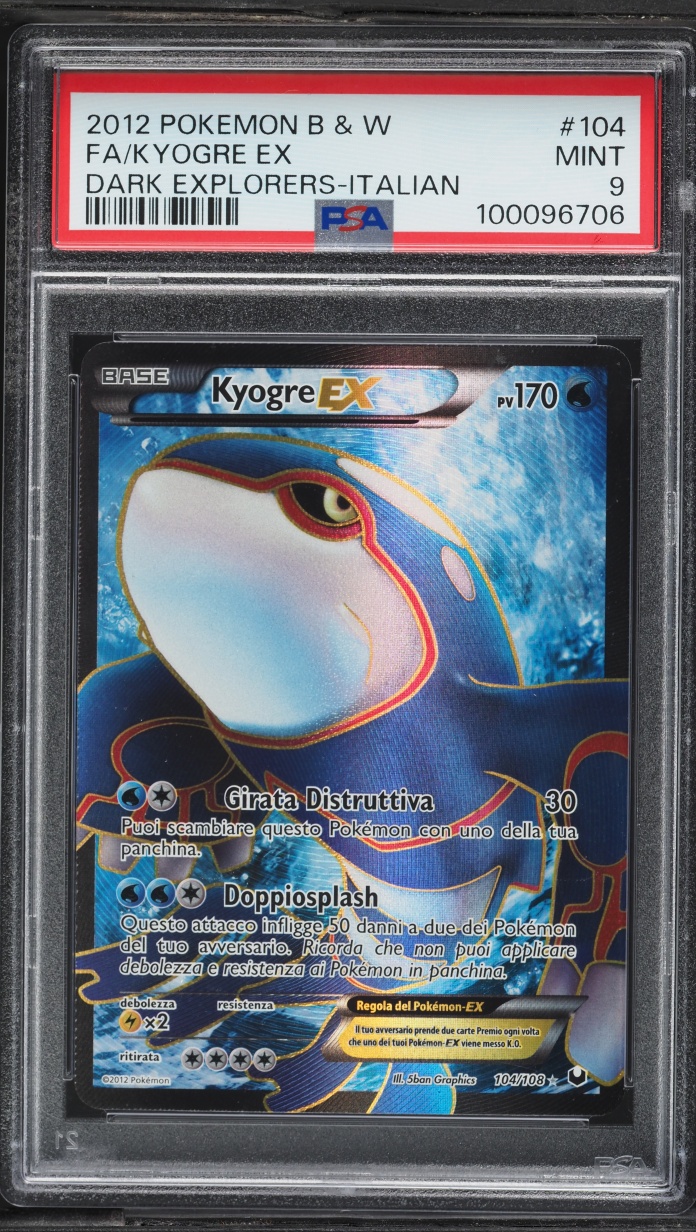 2012 Pokemon Italian Black & White Dark Explorers Full Art Kyogre EX #104 PSA 9 MINT