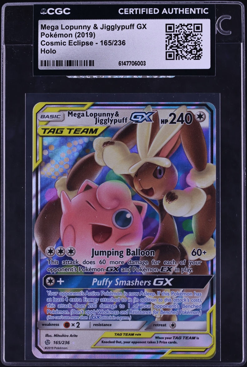 2019 Pokemon Sun & Moon Cosmic Eclipse Holo Mega Lopunny & Jigglypuff GX #165 CGC AUTH