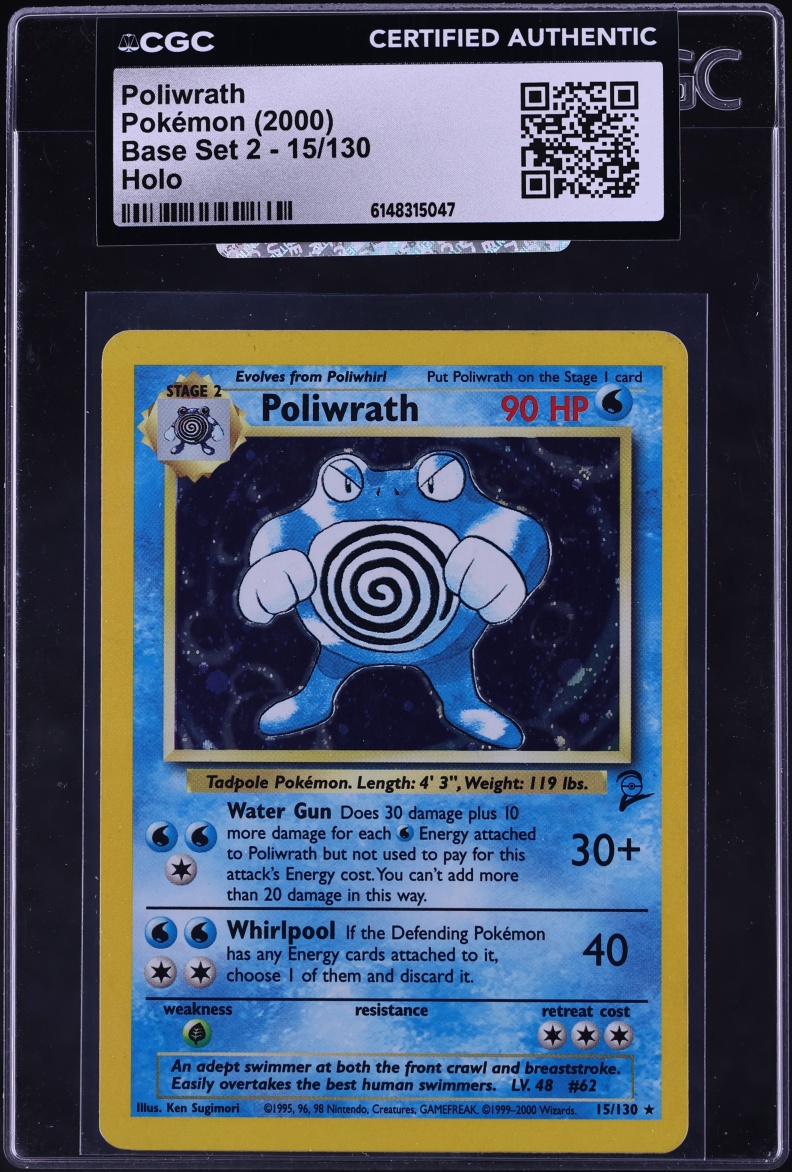 1999 Pokemon Base Set 2 Holo Poliwrath #15 CGC AUTH