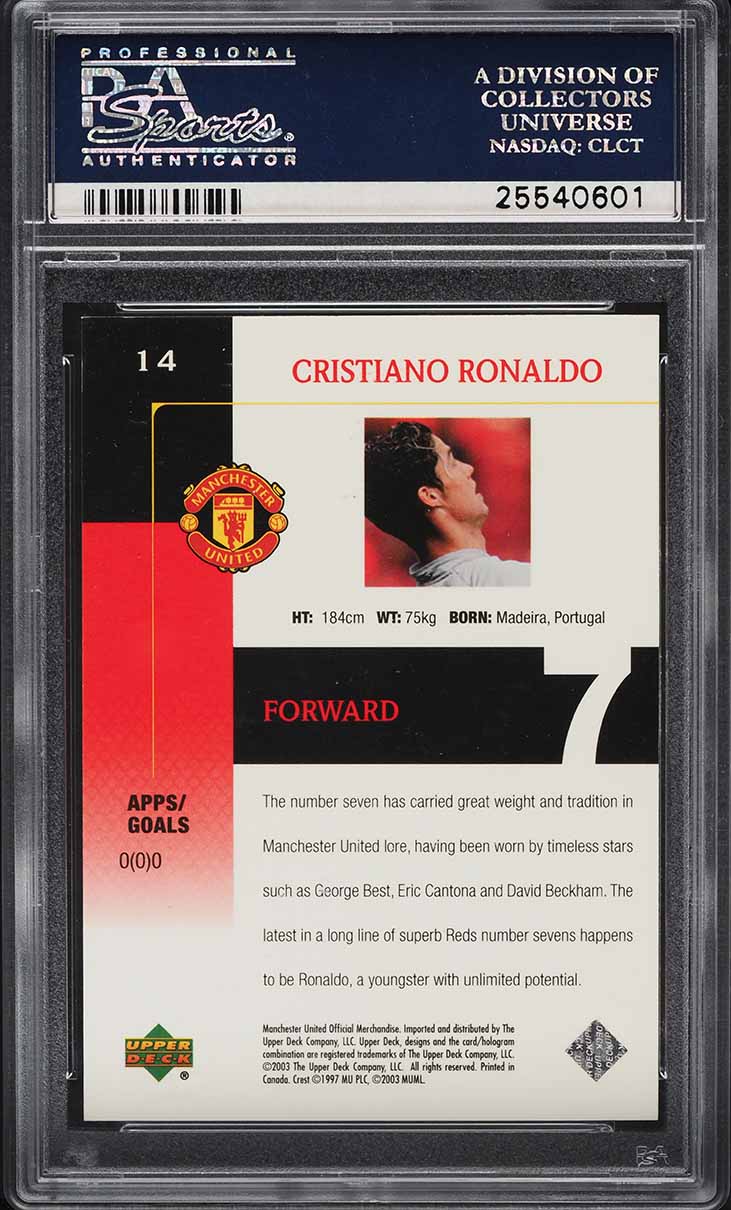 2003 Upper Deck Manchester United Cristiano Ronaldo ROOKIE #14 PSA 9 MINT