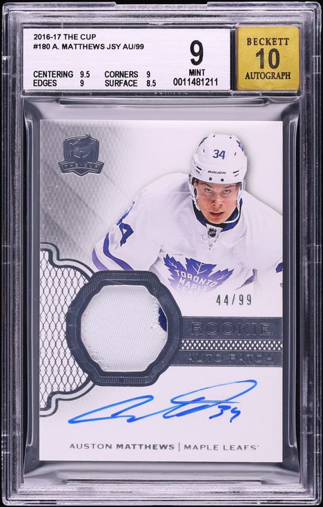 2016 Upper Deck The Cup Auston Matthews ROOKIE PATCH AUTO /99 #180 BGS 9 MINT