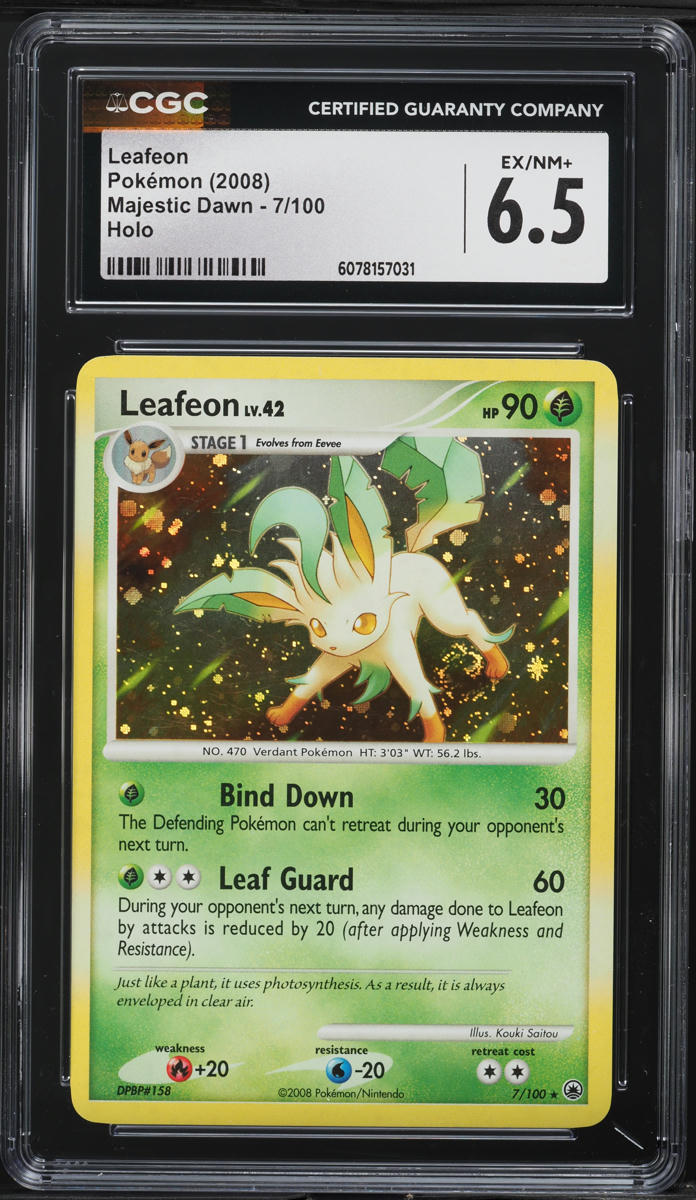 2008 Pokemon Diamond & Pearl Majestic Dawn Holo Leafeon #7 CGC 6.5 EXMT+