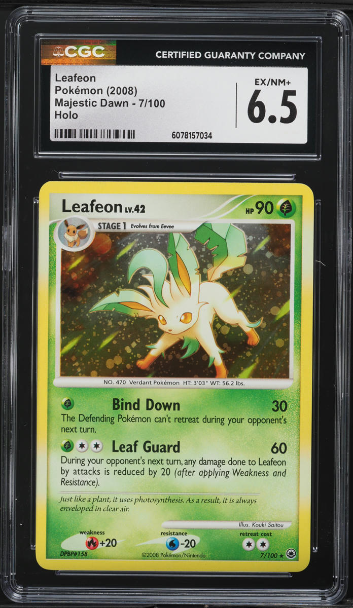 2008 Pokemon Diamond & Pearl Majestic Dawn Holo Leafeon #7 CGC 6.5 EXMT+