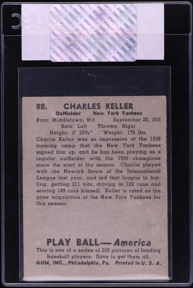 1939 Play Ball Charlie Keller #88 CGC AUTH