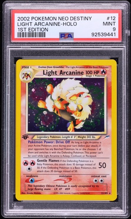 2002 Pokemon Neo Destiny 1st Edition Holo Light Arcanine #12 PSA 9 MINT
