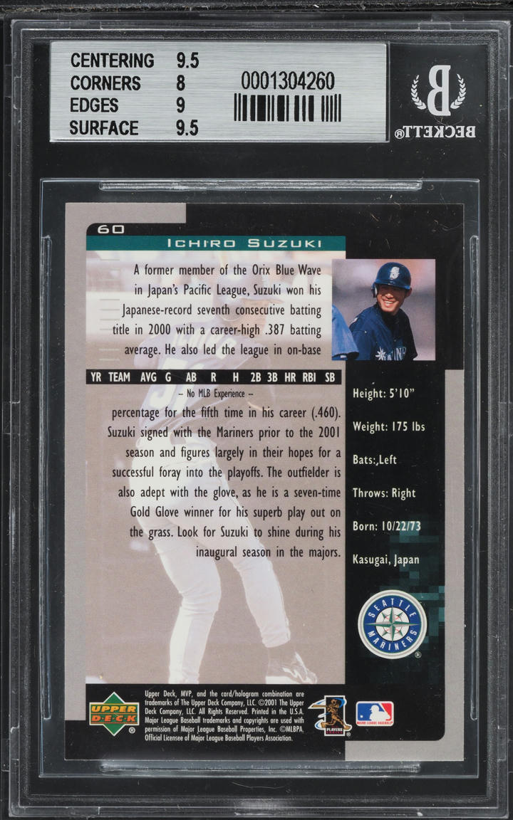 2001 Upper Deck MVP Ichiro Suzuki ROOKIE #60 BGS 8.5 NM-MT+