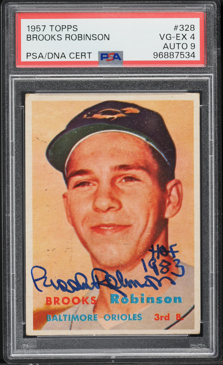1957 Topps Brooks Robinson ROOKIE AUTO DNA 9 #328 PSA 4 VGEX
