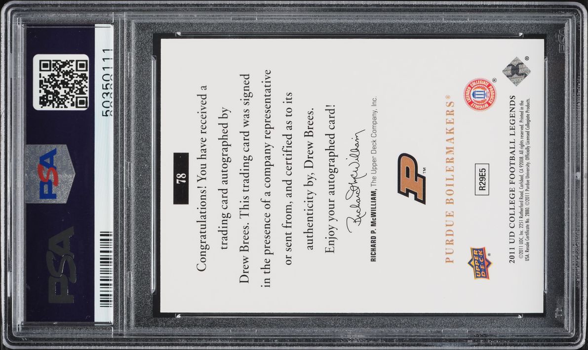 2011 Upper Deck College Legends Drew Brees AUTO #78 PSA 9 MINT