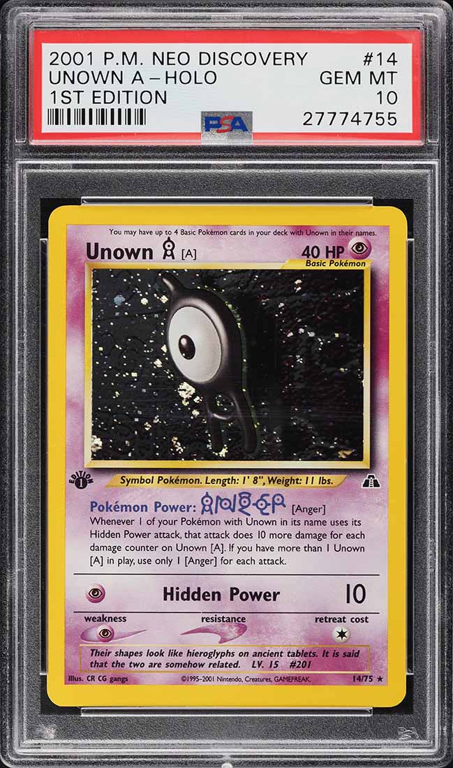 2001 Pokemon Neo Discovery 1st Edition Holo Unown A #14 PSA 10 GEM MINT