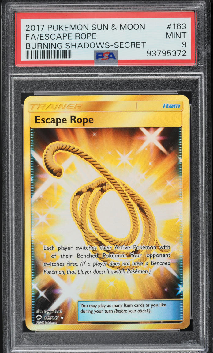 2017 Pokemon Sun & Moon Burning Shadows Full Art Escape Rope #163 PSA 9 MINT