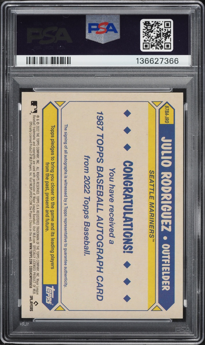 2022 Topps '87 Baseball Julio Rodriguez ROOKIE AUTO #87BA-JRO PSA 10 GEM MINT