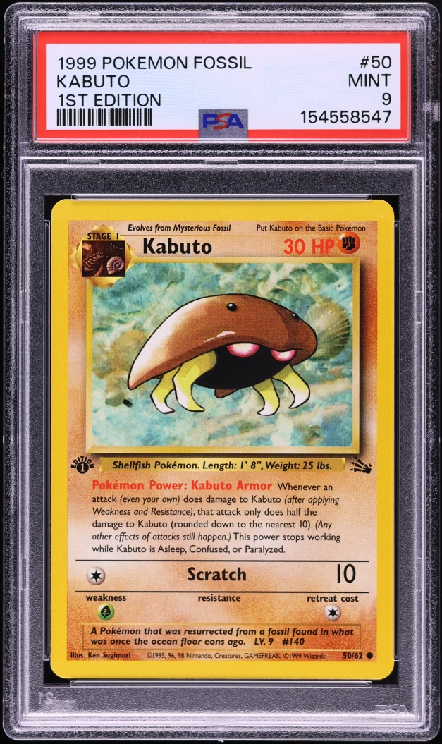 1999 Pokemon Fossil 1st Edition Kabuto #50 PSA 9 MINT