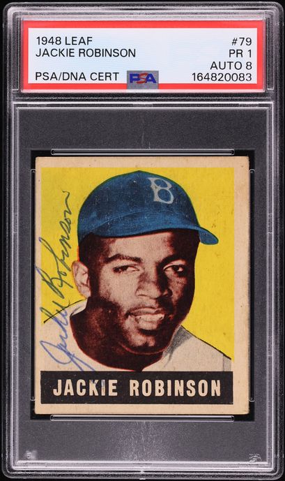 1948 Leaf Jackie Robinson ROOKIE AUTO DNA 8 #79 PSA 1 PR