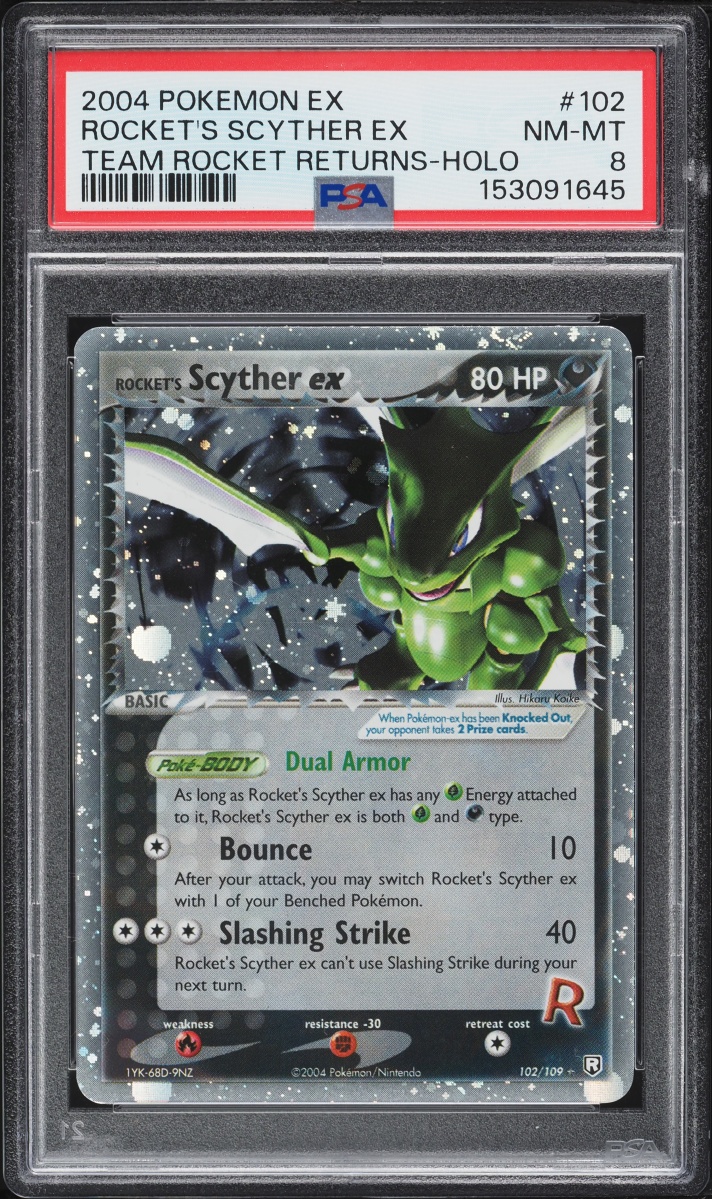 2004 Pokemon EX Team Rocket Returns Holo Rocket's Scyther ex #102 PSA 8 NM-MT