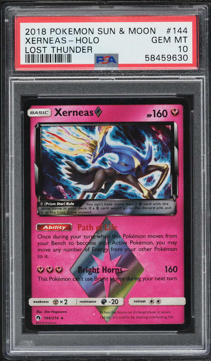 2018 Pokemon Sun & Moon Lost Thunder Holo Xerneas #144 PSA 10 GEM MINT
