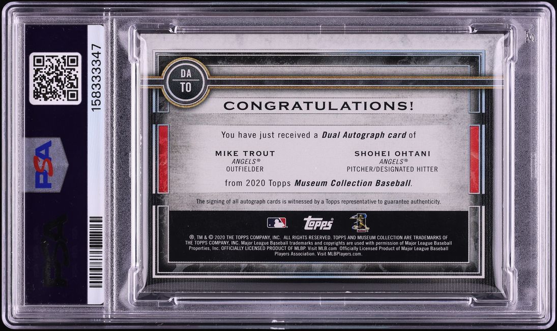 2020 Topps Museum Collection Mike Trout Shohei Ohtani AUTO /5 #DA-TO PSA AUTH - Photo 2