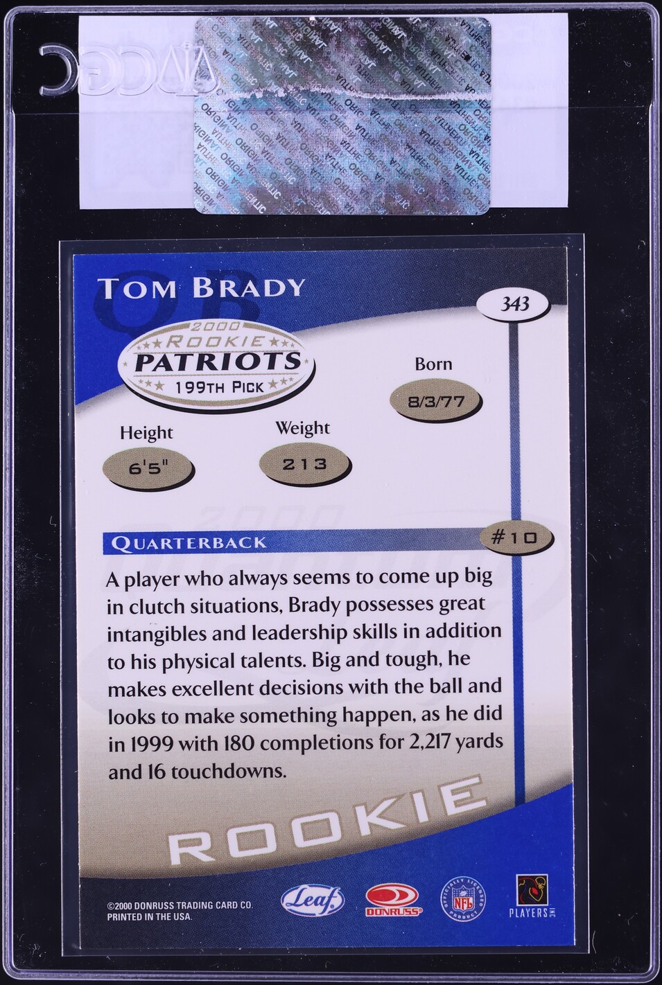 2000 Quantum Leaf Tom Brady ROOKIE #343 CGC AUTH