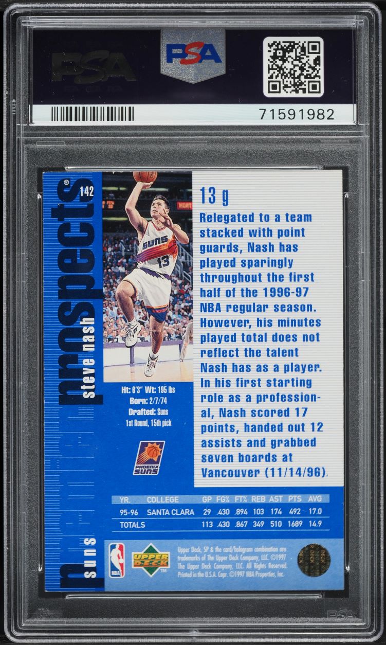 1996 SP Basketball Steve Nash ROOKIE #142 PSA 7 NRMT