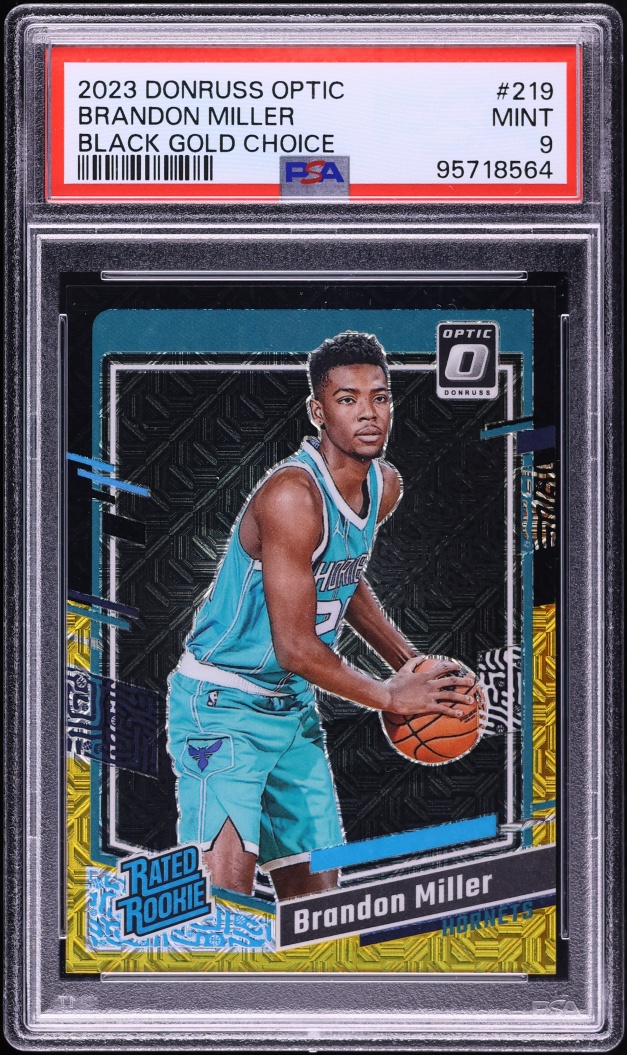 2023 Donruss Optic Black Gold Choice Brandon Miller ROOKIE /8 #219 PSA 9 MINT - Photo 1