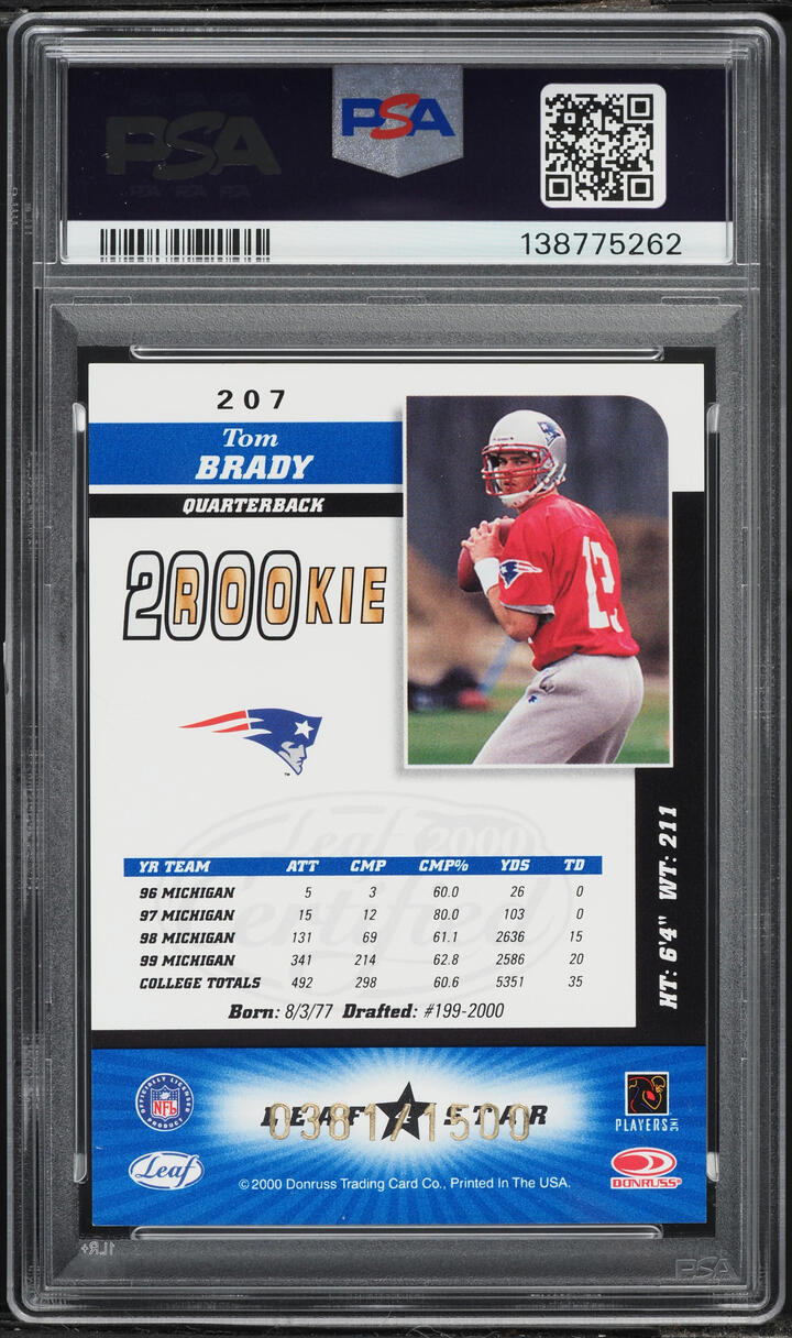 2000 Leaf Certified 4 Star Tom Brady ROOKIE /1500 #207 PSA 7 NRMT