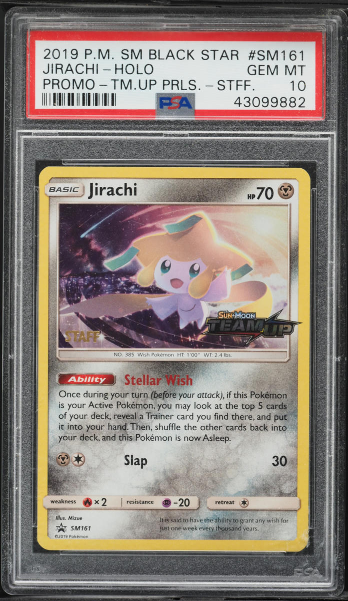 2019 Pokemon Sun & Moon Promo Team Up Prerelease Staff Holo Jirachi #SM161 PSA 10 GEM MINT